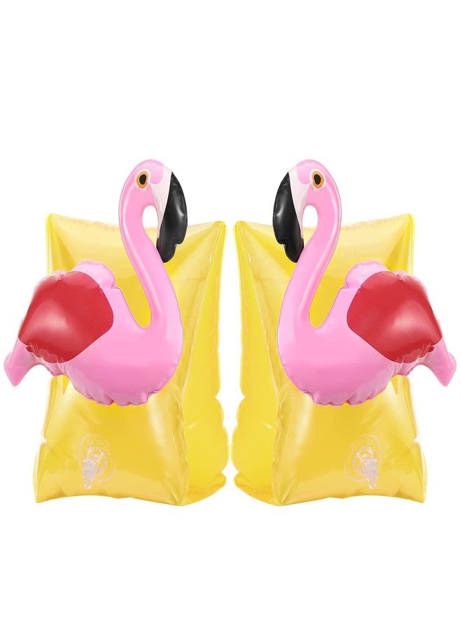 HeySplash Inflatable Arm Bands for Kids, Floatation Sleeves Floats Tube Water Wings Swimming Arm Floats Cute, Flamingo Yellow - Image 1